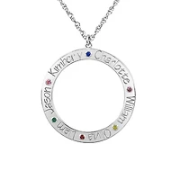 Personalized Birthstone Family Name Circle Pendant Necklace