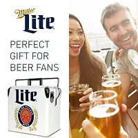 Miller Lite Retro Ice Chest Cooler with Bottle Opener 13L (14 qt)- White and Blue