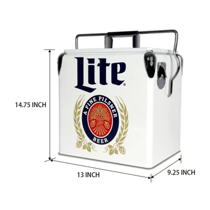 Miller Lite Retro Ice Chest Cooler with Bottle Opener 13L (14 qt)- White and Blue