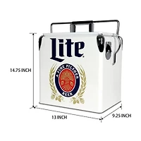 Miller Lite Retro Ice Chest Cooler with Bottle Opener 13L (14 qt)- White and Blue