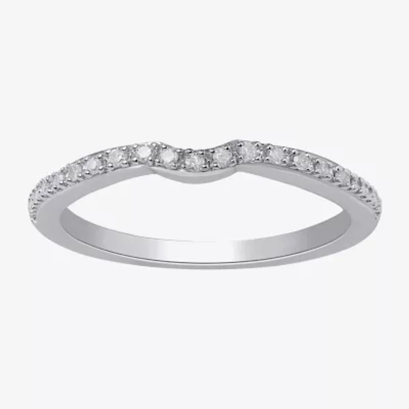 Surrounded by Love Womens 2MM Diamond Accent Natural White Sterling Silver Wedding Band