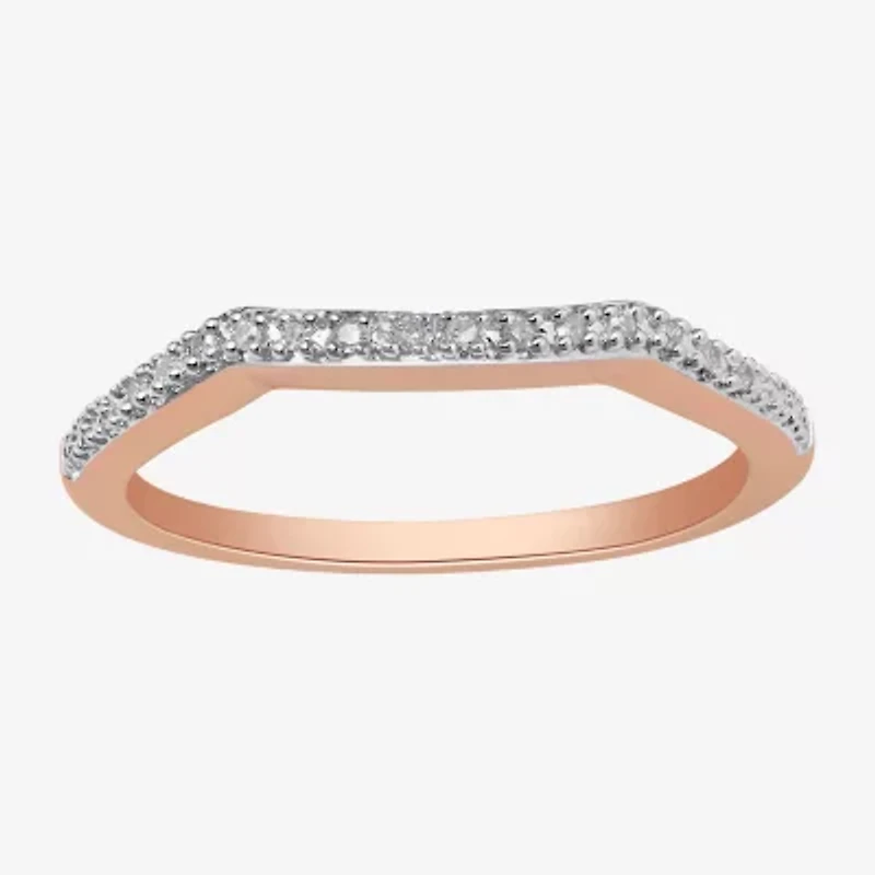 Surrounded by Love Womens 2MM Diamond Accent Natural White 14K Rose Gold Over Silver Sterling Wedding Band