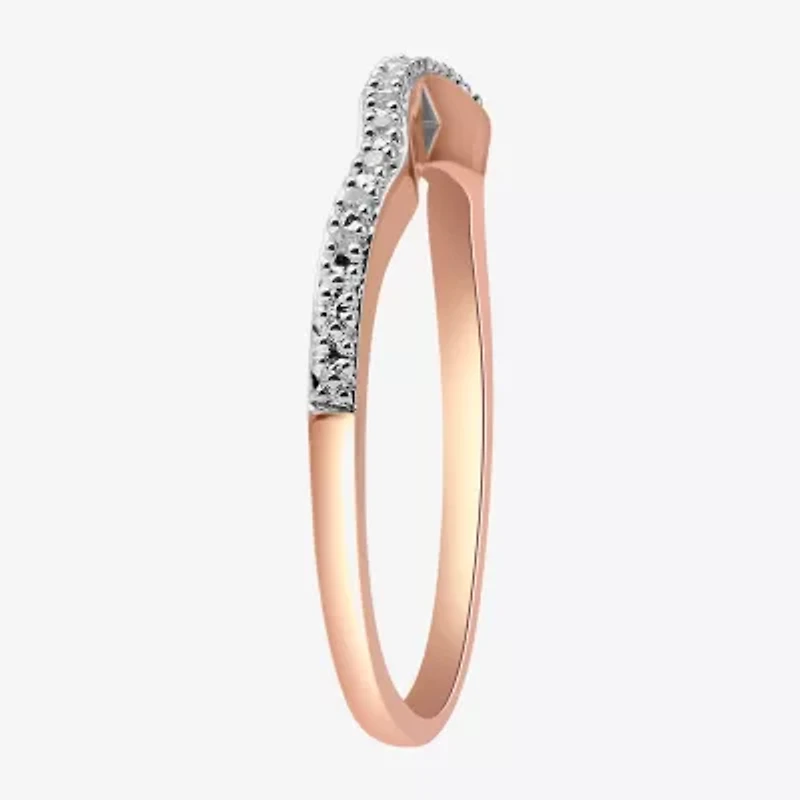 Surrounded by Love Womens 2MM Diamond Accent Natural White 14K Rose Gold Over Silver Sterling Wedding Band