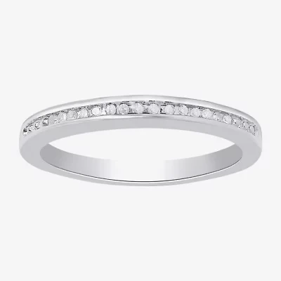 Womens 2.5MM Diamond Accent Natural White Sterling Silver Wedding Band