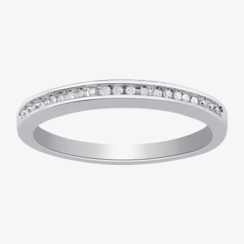 Surrounded by Love Womens 2.5MM Diamond Accent Natural White Sterling Silver Wedding Band