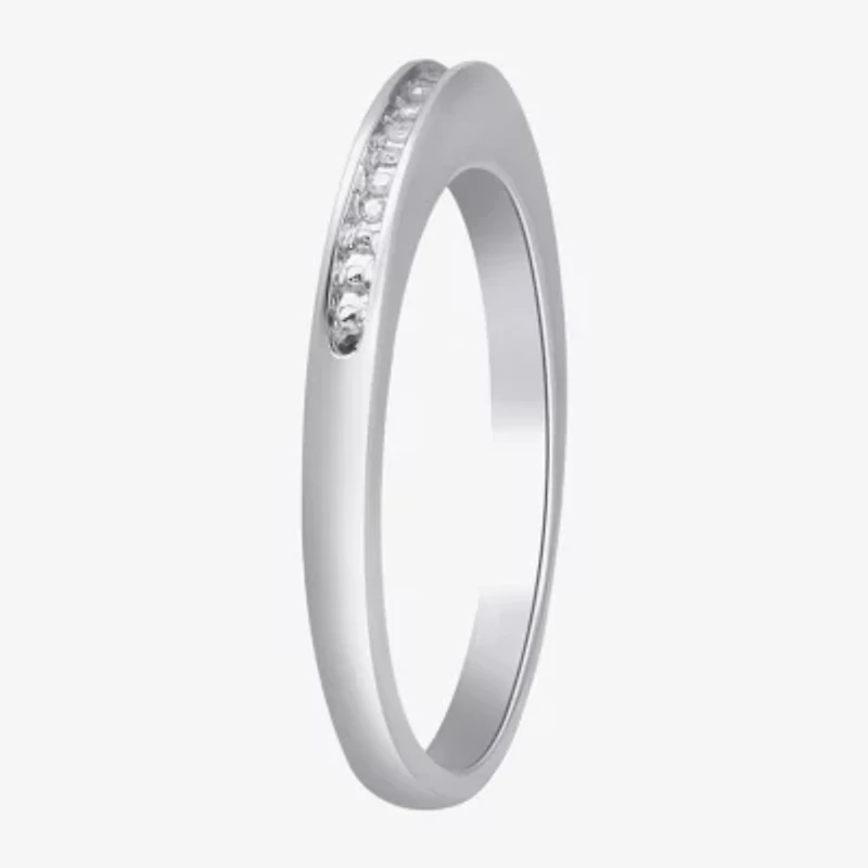 Surrounded by Love Womens 2.5MM Diamond Accent Natural White Sterling Silver Wedding Band