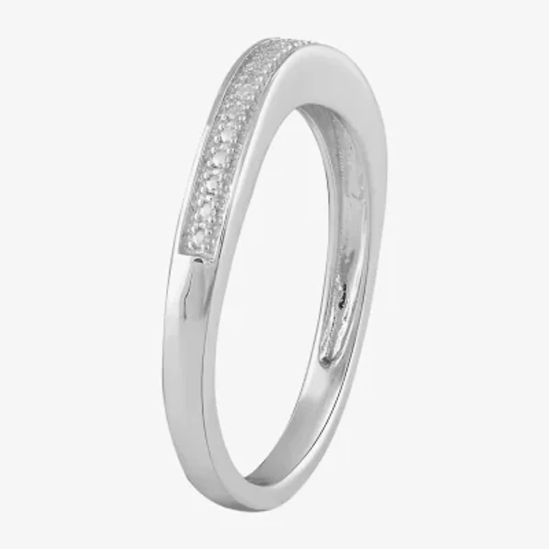 Surrounded by Love Womens 2MM Diamond Accent Natural White Sterling Silver Wedding Band