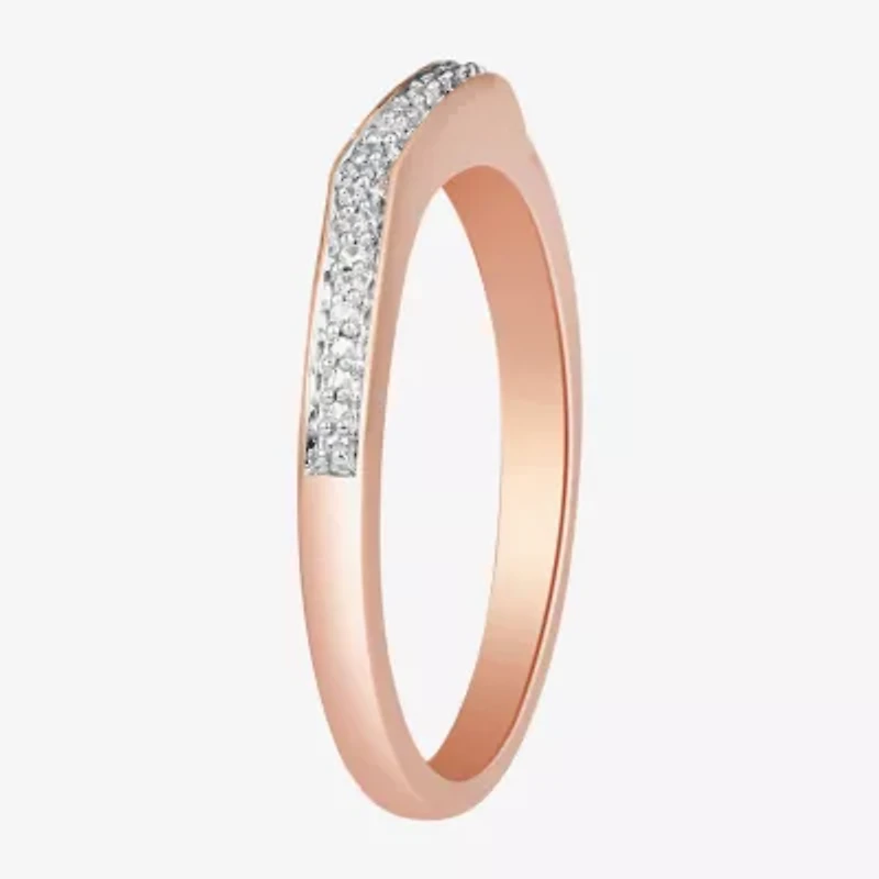 Surrounded by Love Womens 2MM Diamond Accent Natural White 14K Rose Gold Over Silver Sterling Wedding Band