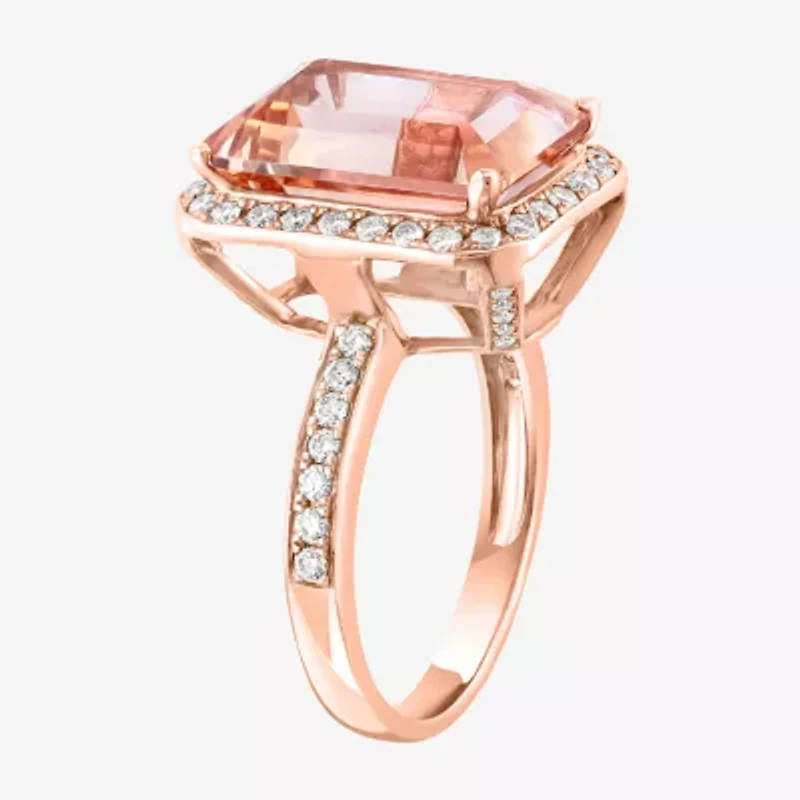 Effy Womens / CT. T.W. Diamond & Genuine Pink Morganite 14K Rose Gold Cocktail Ring