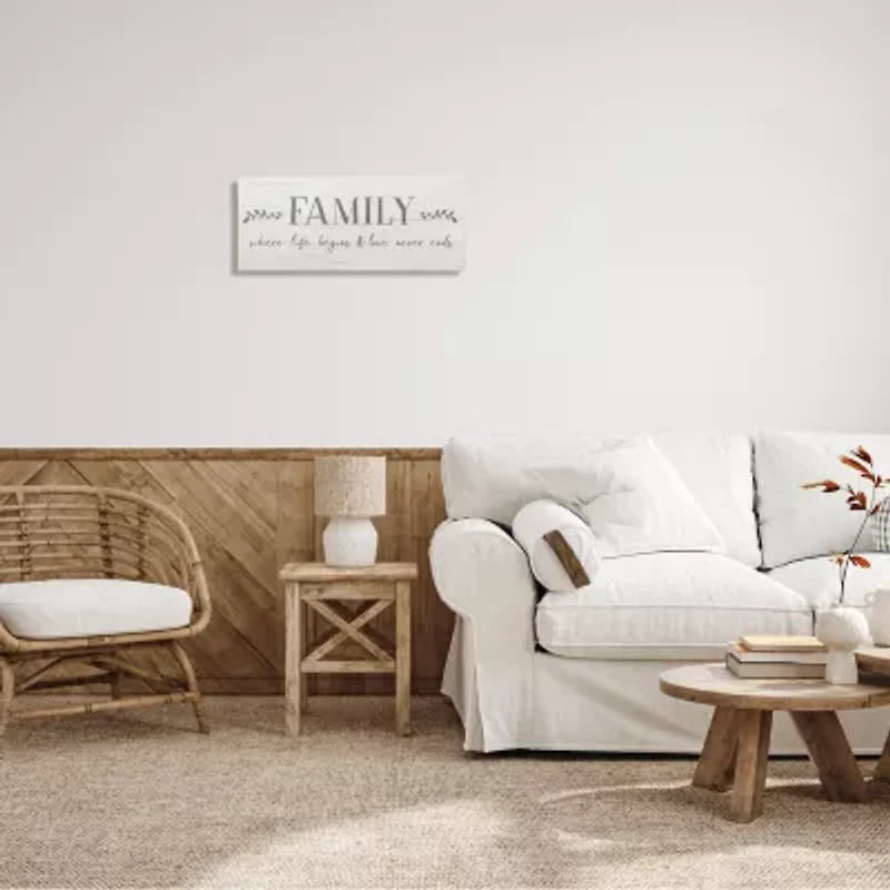 Stupell Industries Family Life Begins Love Never Ends Canvas Art