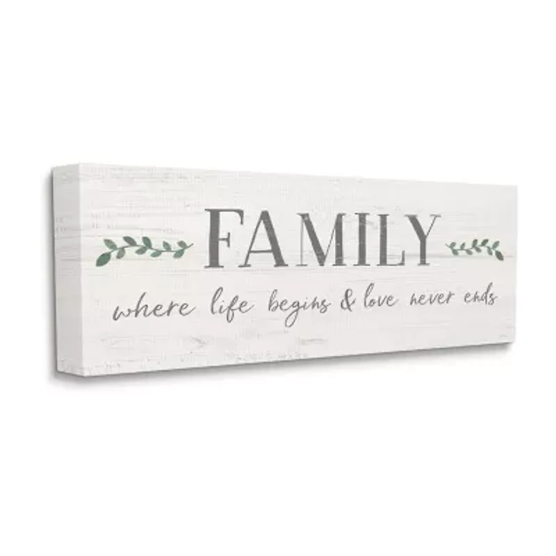 Stupell Industries Family Life Begins Love Never Ends Canvas Art