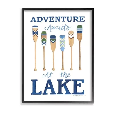 Stupell Industries Adventure Awaits At Lake Oars Phrase Framed Print