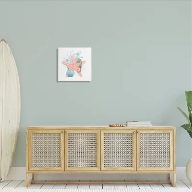 Stupell Industries Seahorse Starfish Layered Coral Canvas Art