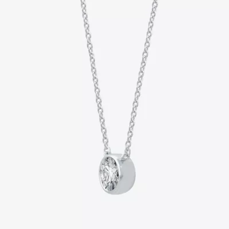 Ever Star (H-I / Si2-I1) Womens 1 CT. Lab Grown White Diamond 10K Gold Round Pendant Necklace