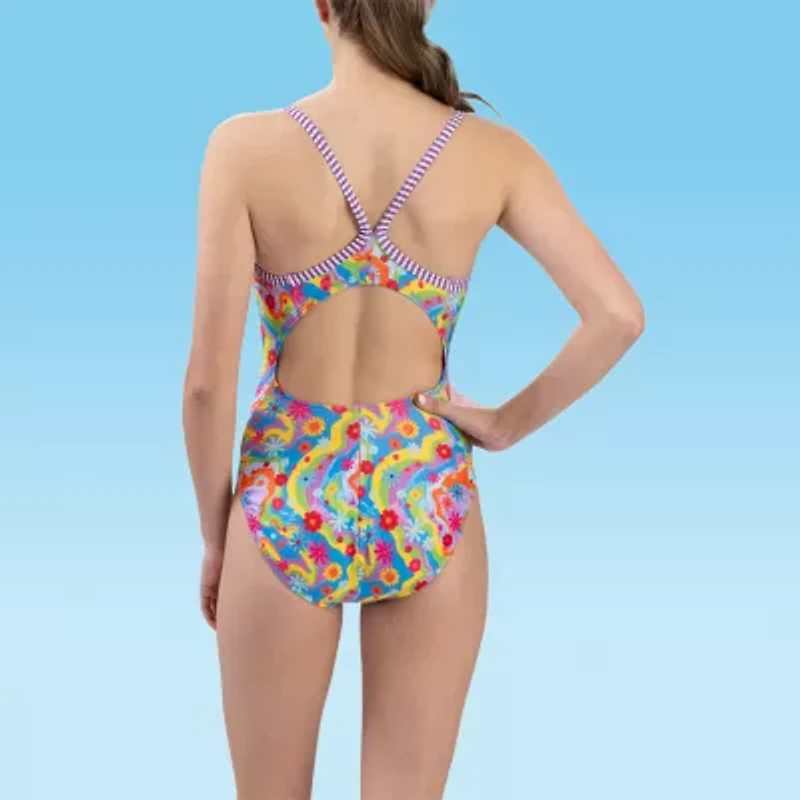 Dolfin Womens Easy-on + Easy-off Tie Dye Juniors One Piece Swimsuit