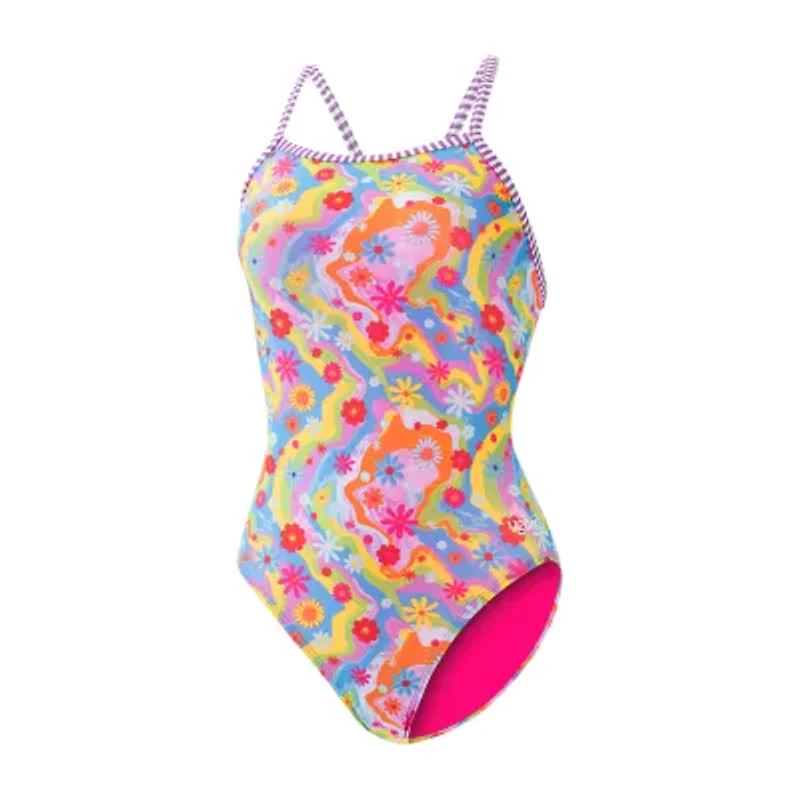 Dolfin Womens Easy-on + Easy-off Tie Dye Juniors One Piece Swimsuit