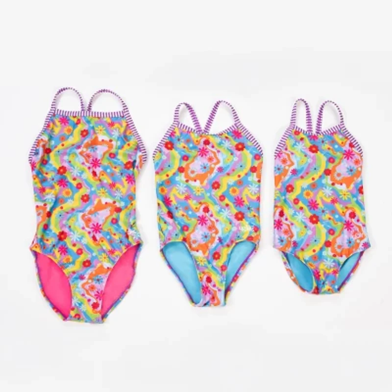 Dolfin Womens Easy-on + Easy-off Tie Dye Juniors One Piece Swimsuit