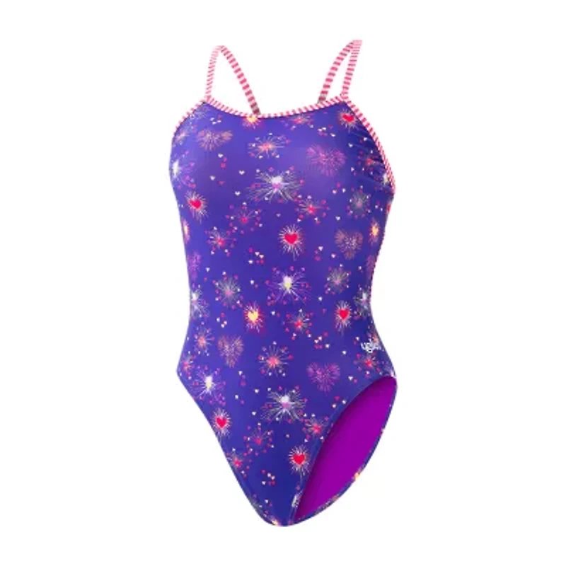 Dolfin Womens Easy-on + Easy-off Hearts Juniors One Piece Swimsuit