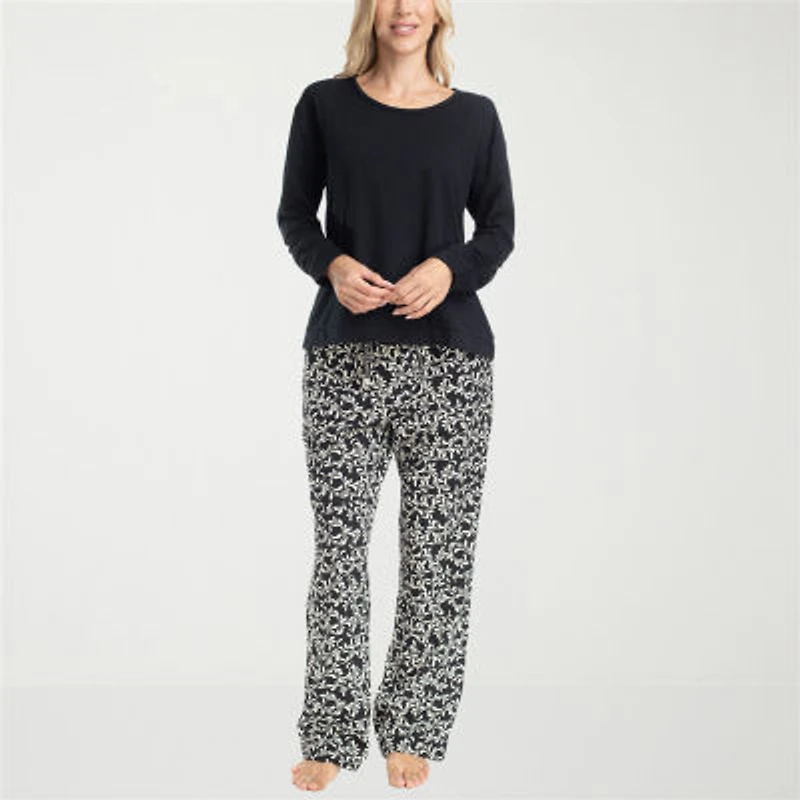 Muk Luks Womens Crew Neck Long Sleeve 2-pc. Pajama Sets