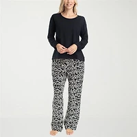 Muk Luks Womens Crew Neck Long Sleeve 2-pc. Pajama Sets
