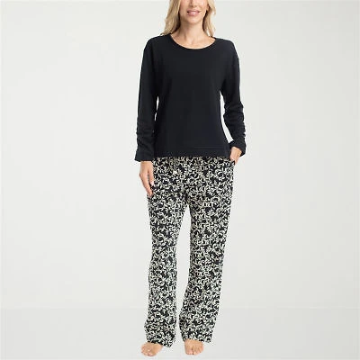 Muk Luks Womens Crew Neck Long Sleeve 2-pc. Pajama Sets