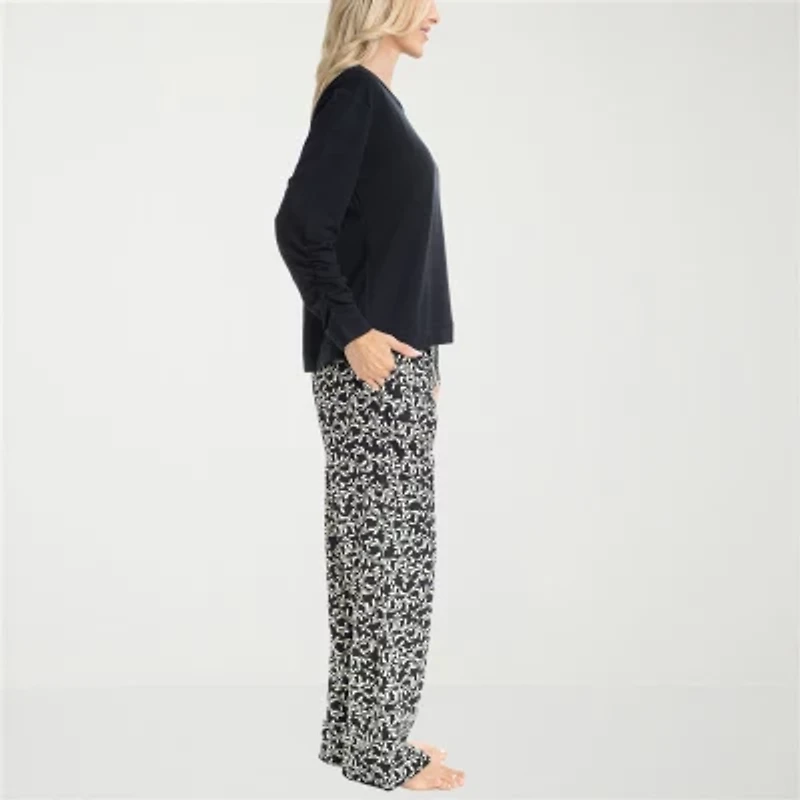 Muk Luks Womens Crew Neck Long Sleeve 2-pc. Pajama Sets