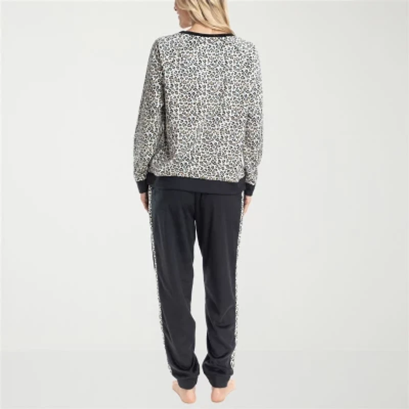 Muk Luks Womens Microfleece Crew Neck Long Sleeve 2-pc. Pajama Sets
