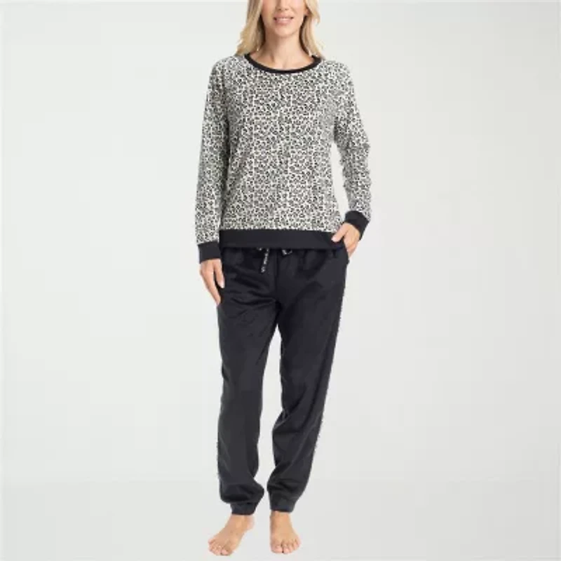 Muk Luks Womens Microfleece Crew Neck Long Sleeve 2-pc. Pajama Sets