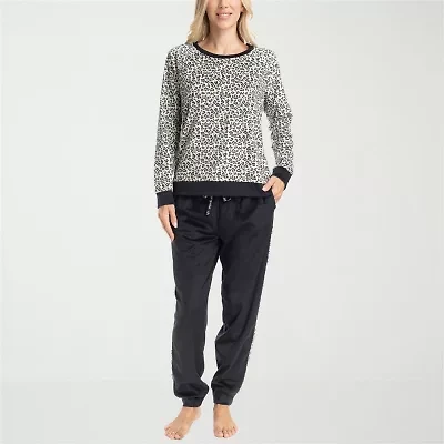 Muk Luks Womens Microfleece Crew Neck Long Sleeve 2-pc. Pajama Sets