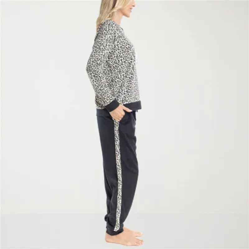 Muk Luks Womens Microfleece Crew Neck Long Sleeve 2-pc. Pajama Sets