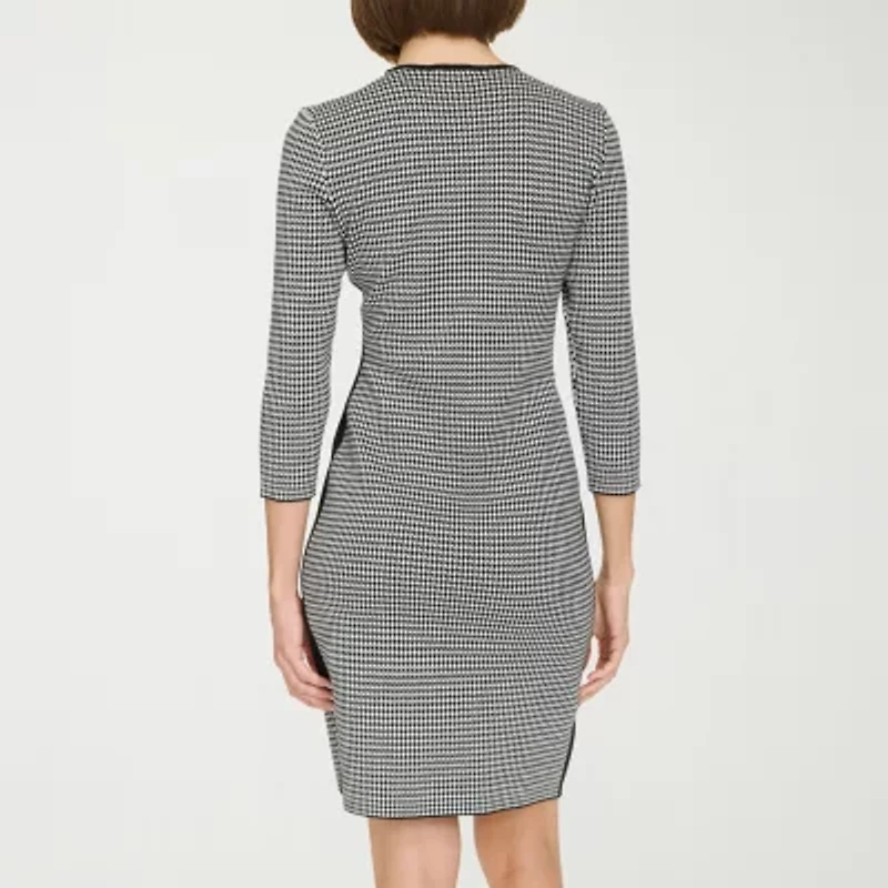 Marc New York Houndstooth Womens 3/4 Sleeve Sheath Dress