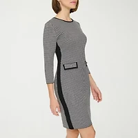 Marc New York Houndstooth Womens 3/4 Sleeve Sheath Dress