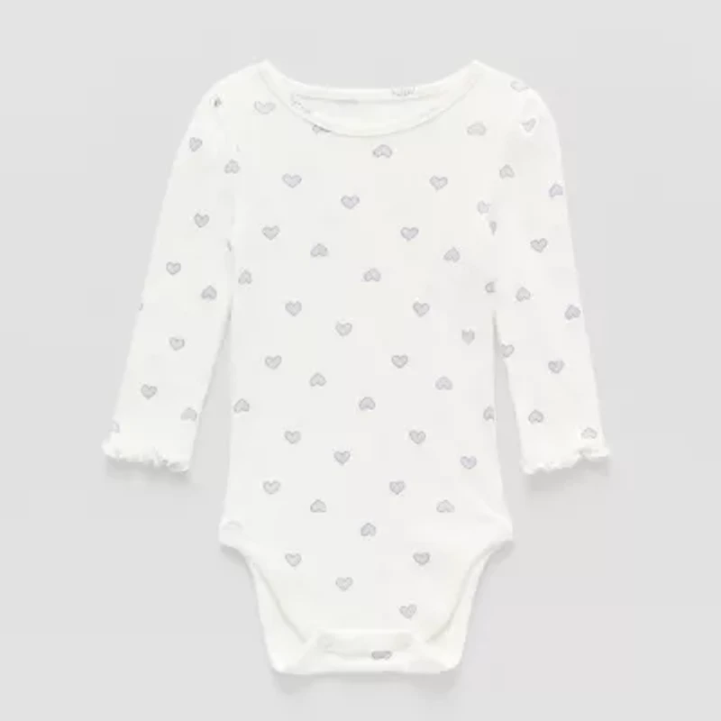 Okie Dokie Baby Girls Round Neck Long Sleeve Rib Bodysuit
