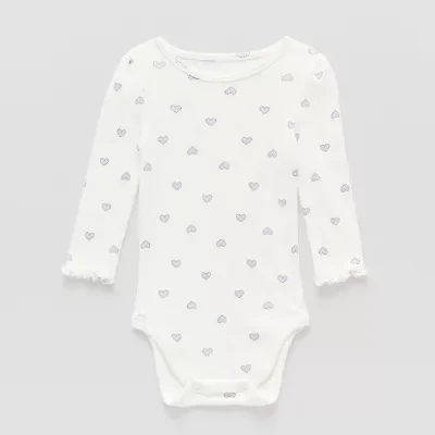 Okie Dokie Baby Girls Round Neck Long Sleeve Rib Bodysuit
