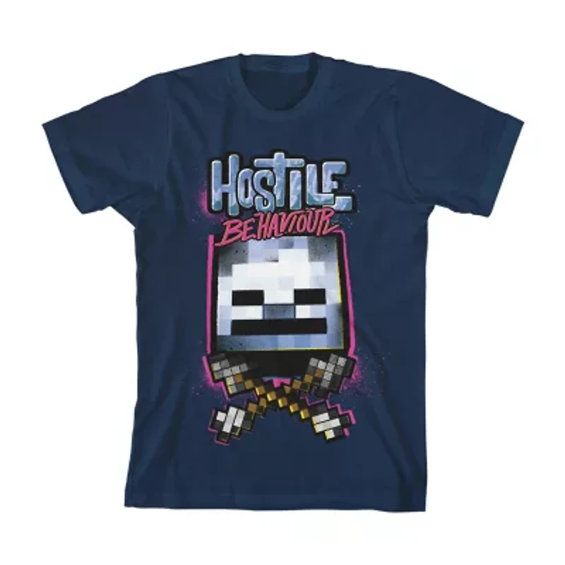 Boys Crew Neck Short Sleeve Relaxed Fit Minecraft Graphic T-Shirt