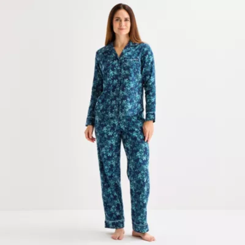 Liz Claiborne Womens Flannel Long Sleeve 2-pc. Pajama Sets