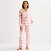Liz Claiborne Womens Flannel Long Sleeve 2-pc. Pajama Sets