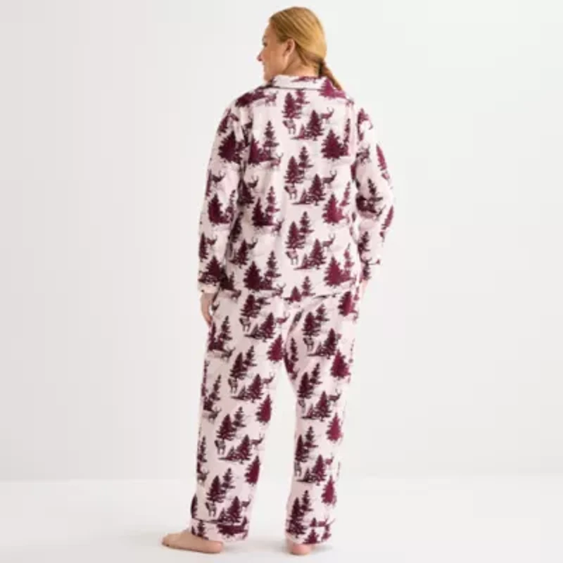 Liz Claiborne Womens Flannel Long Sleeve 2-pc. Matching Family Plus Pajama Sets