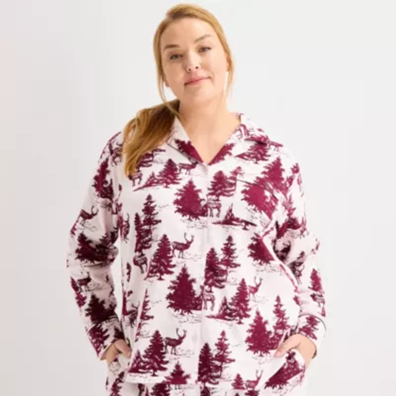 Liz Claiborne Womens Flannel Long Sleeve 2-pc. Matching Family Plus Pajama Sets