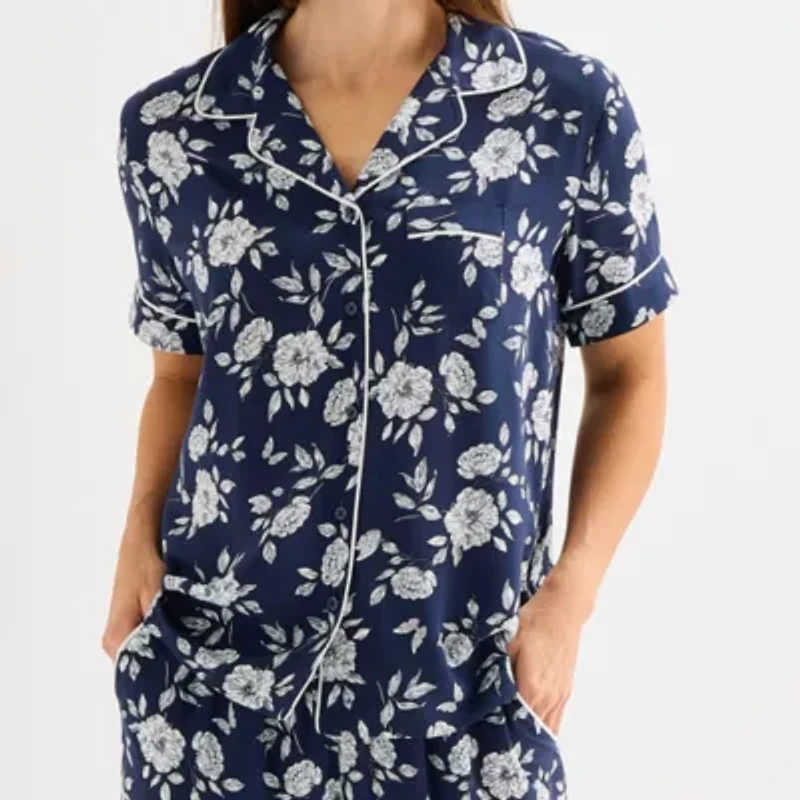 Liz Claiborne Cool and Calm Womens Short Sleeve 2-pc. Pajama Sets