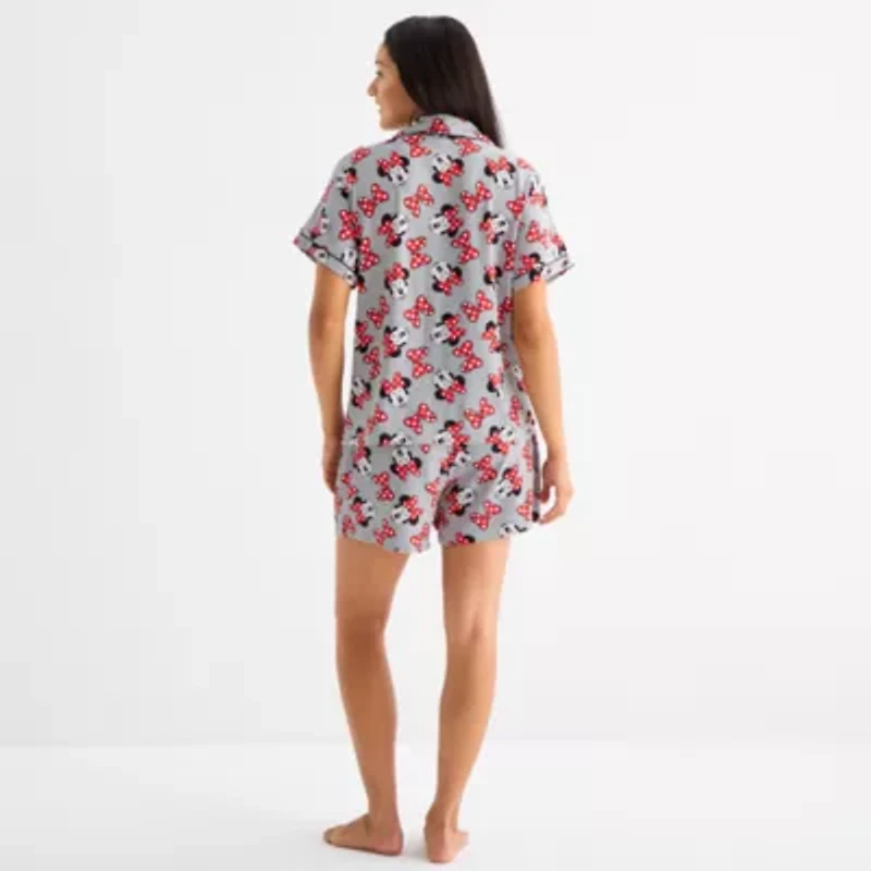 Disney Mjc Womens Easy-on + Easy-off Minnie Mouse Knit Short Sleeve 2-pc. Pajama Shorts