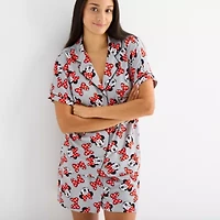 Disney Mjc Womens Easy-on + Easy-off Minnie Mouse Knit Short Sleeve 2-pc. Pajama Shorts