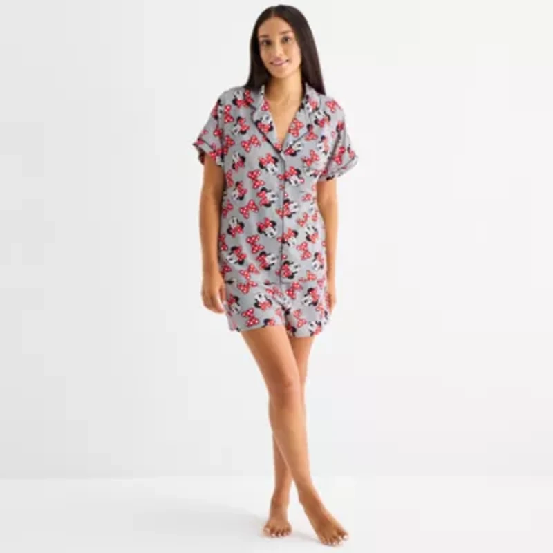 Disney Mjc Womens Easy-on + Easy-off Minnie Mouse Knit Short Sleeve 2-pc. Pajama Shorts