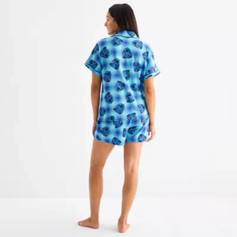 Disney Mjc Womens Easy-on + Easy-off Lilo & Stitch Knit Short Sleeve 2-pc. Pajama Shorts