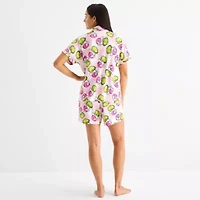 Disney Mjc Womens Easy-on + Easy-off Grinch Knit Short Sleeve 2-pc. Pajama Shorts