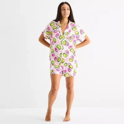 Disney Mjc Womens Easy-on + Easy-off Grinch Knit Short Sleeve 2-pc. Pajama Shorts