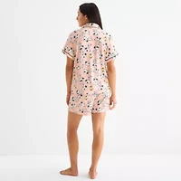 Disney Mjc Womens Easy-on + Easy-off Snoopy Knit Short Sleeve 2-pc. Pajama Shorts