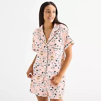 Disney Mjc Womens Easy-on + Easy-off Snoopy Knit Short Sleeve 2-pc. Pajama Shorts