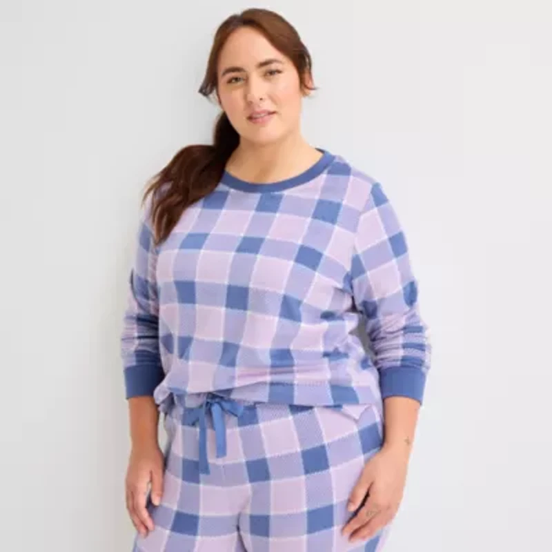Jaclyn Womens Round Neck Long Sleeve 3-pc. Plus Pajama Sets