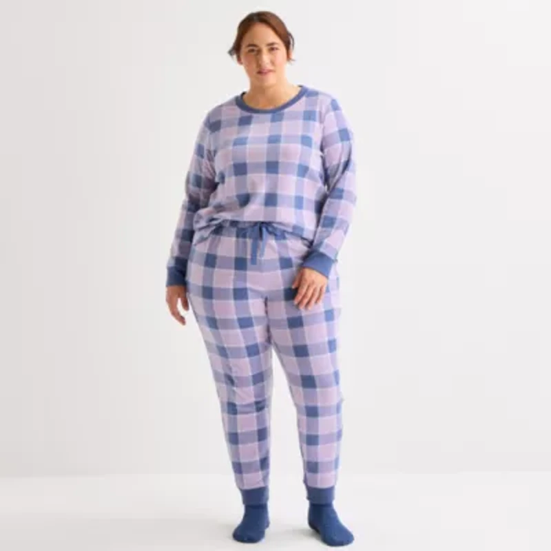 Jaclyn Womens Round Neck Long Sleeve 3-pc. Plus Pajama Sets